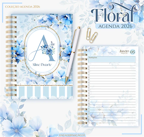 Arquivo Encadernação Azul Floral - Lina