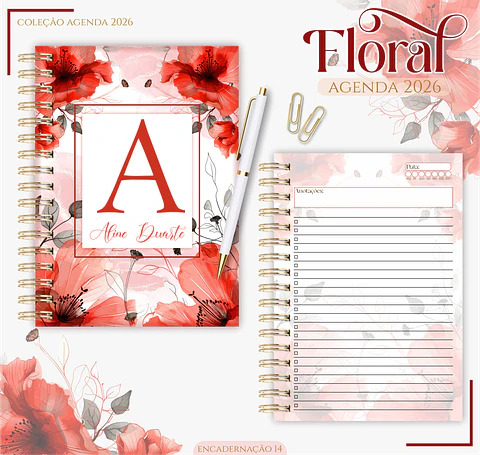 Arquivo Encadernação Floral Vermelho - Lina