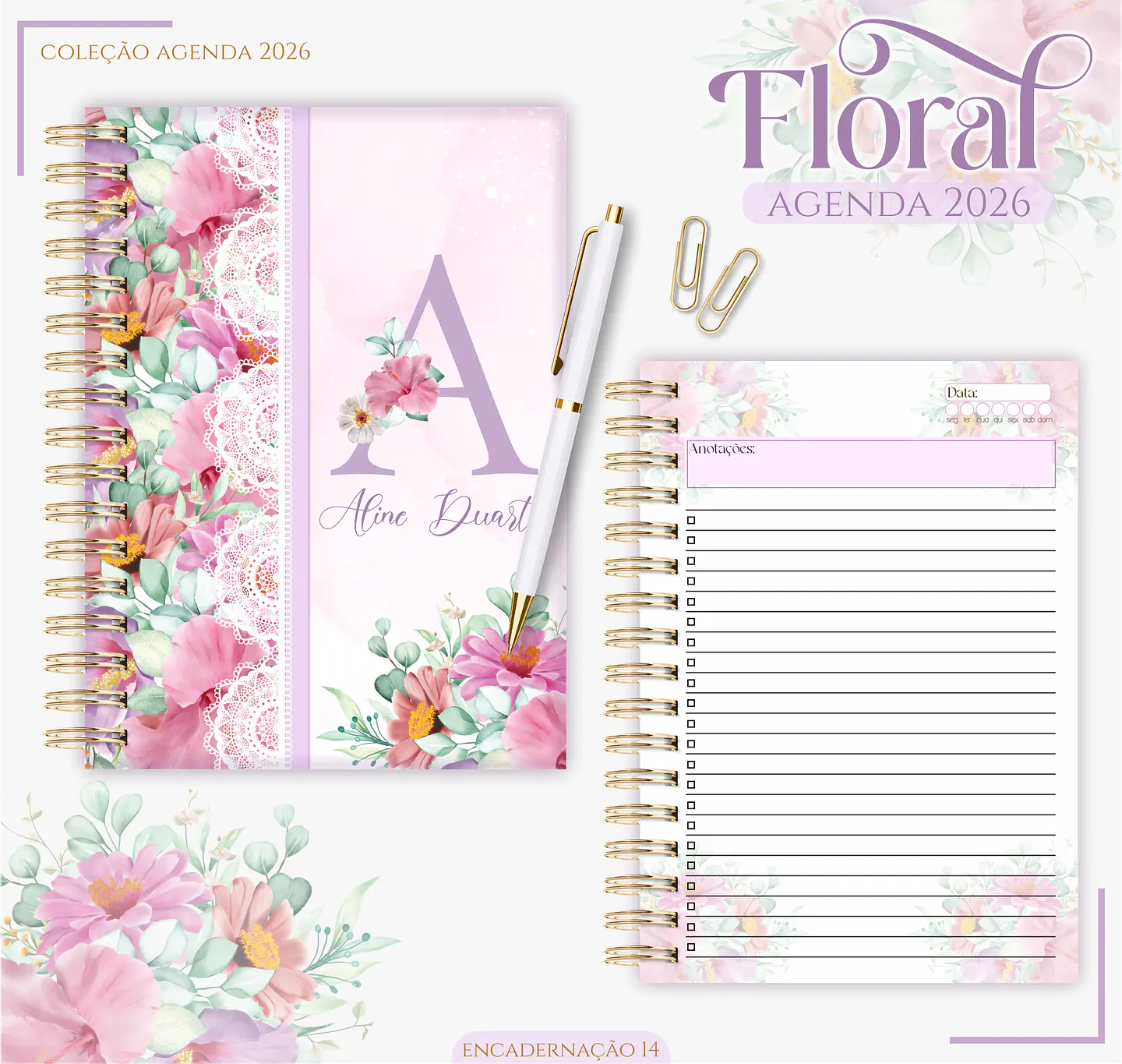 Arquivo Encadernação Floral Lilás - Lina 1
