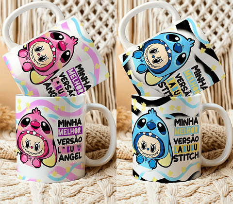Arquivo Canecas Labubu Stitch e Angel - Doces Canecas Personalizadas