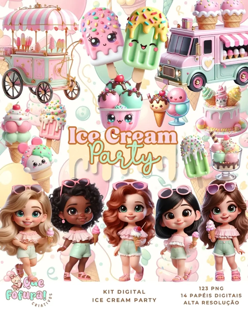 Kit Digital Ice Cream Party - Que Fofura Criativos 1