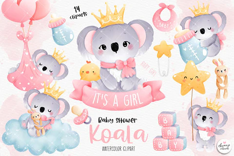 Kit Digital Coala Baby Menina - Chonnie Arts