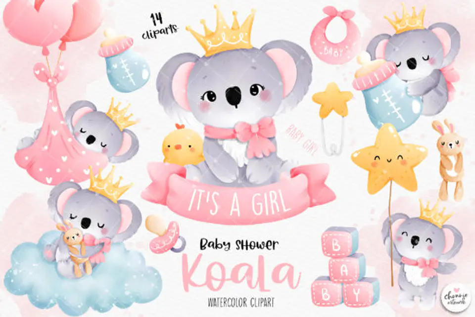 Kit Digital Coala Baby Menina - Chonnie Arts 1