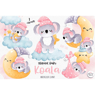 Kit Digital Coala na Lua Rosa - Chonnie Arts