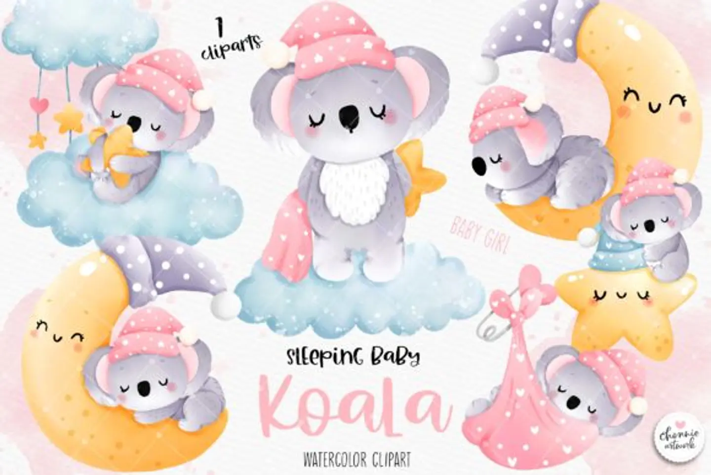 Kit Digital Coala na Lua Rosa - Chonnie Arts 1