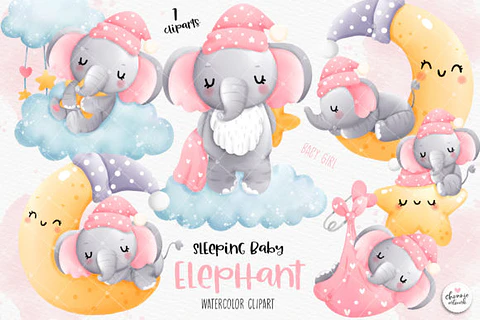 Kit Digital Elefantinha Baby Menina - Chonnie Arts