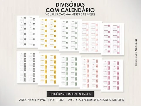 Arquivo Divisórias Abas+Calendários 2025 á 2030 - Moldes da Lê