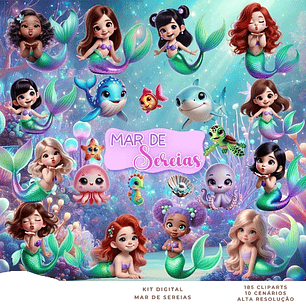 Kit Digital Mar de Sereias - Que Fofura Criativos