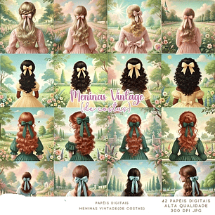 Kit Digital Meninas Vintage de Costas - Que Fofura Criativos