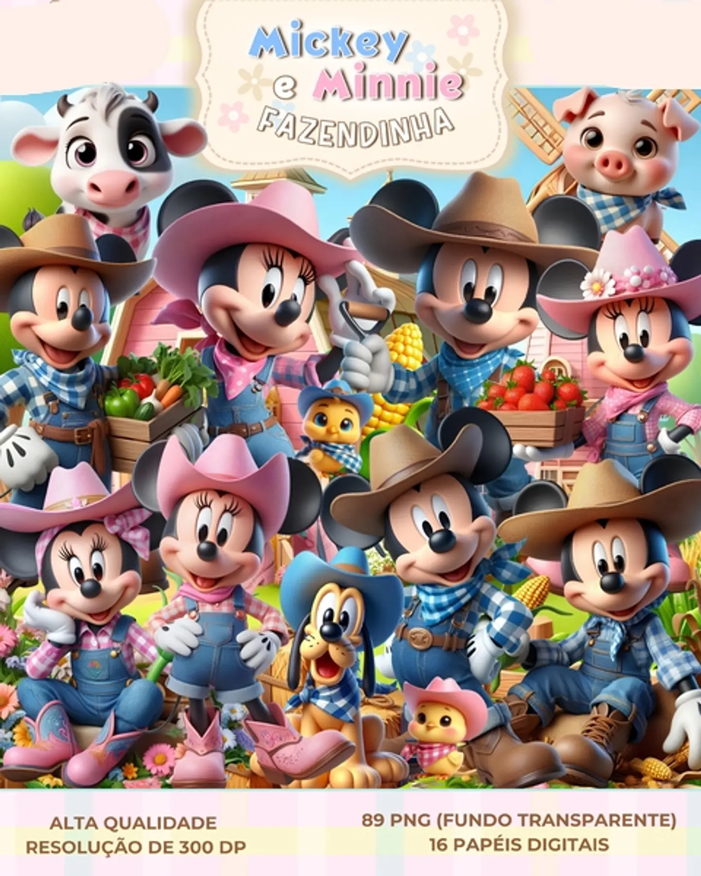 Kit Digital Mickey e Minnie Fazendinha - Que Fofura Criativos 1