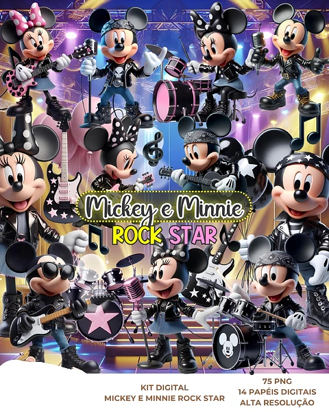 Kit Digital Mickey e Minnie Rock Star - Que Fofura Criativos