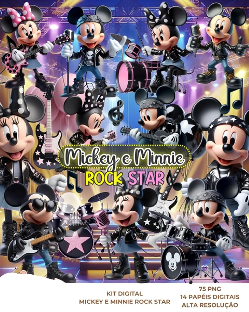 Kit Digital Mickey e Minnie Rock Star - Que Fofura Criativos 1
