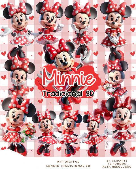 Kit Digital Minnie Tradicional 3D - Que Fofura Criativos