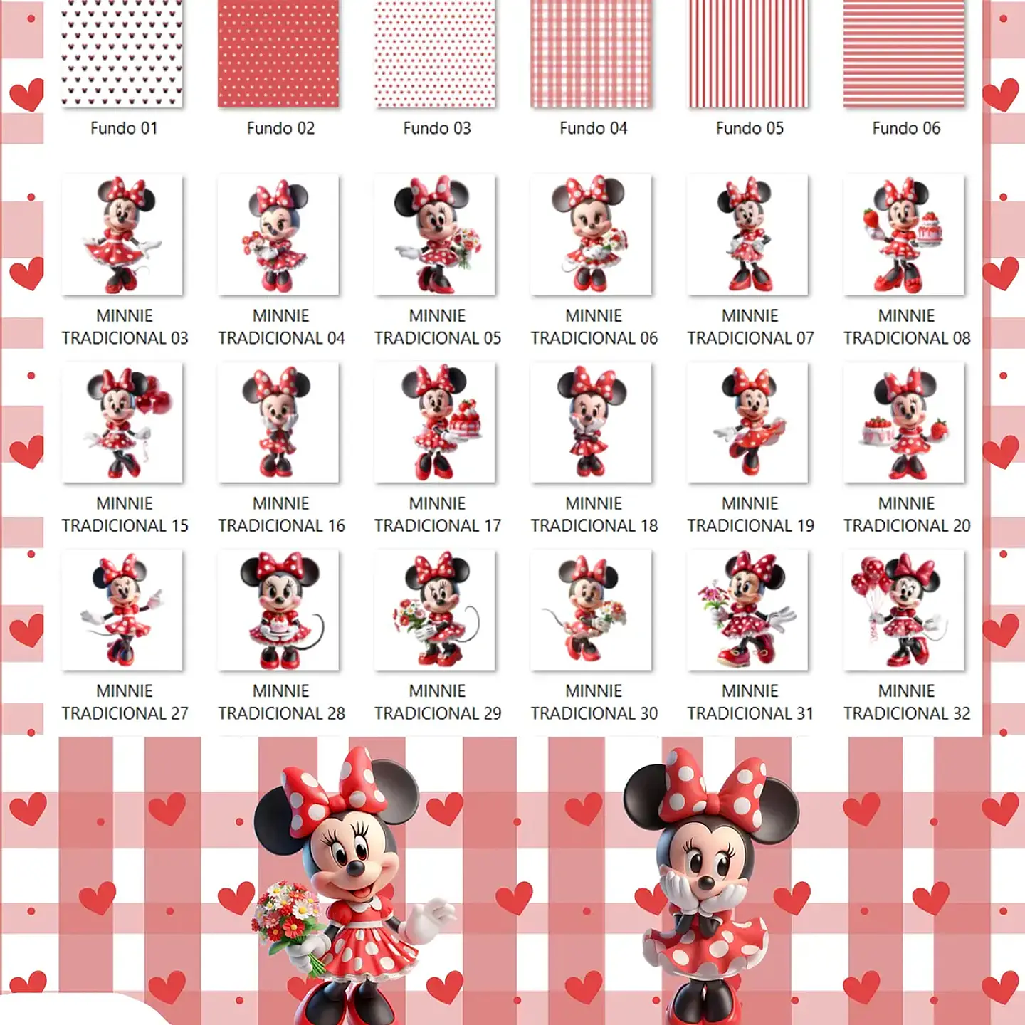Kit Digital Minnie Tradicional 3D - Que Fofura Criativos 3