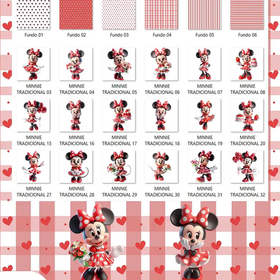 Kit Digital Minnie Tradicional 3D - Que Fofura Criativos 3