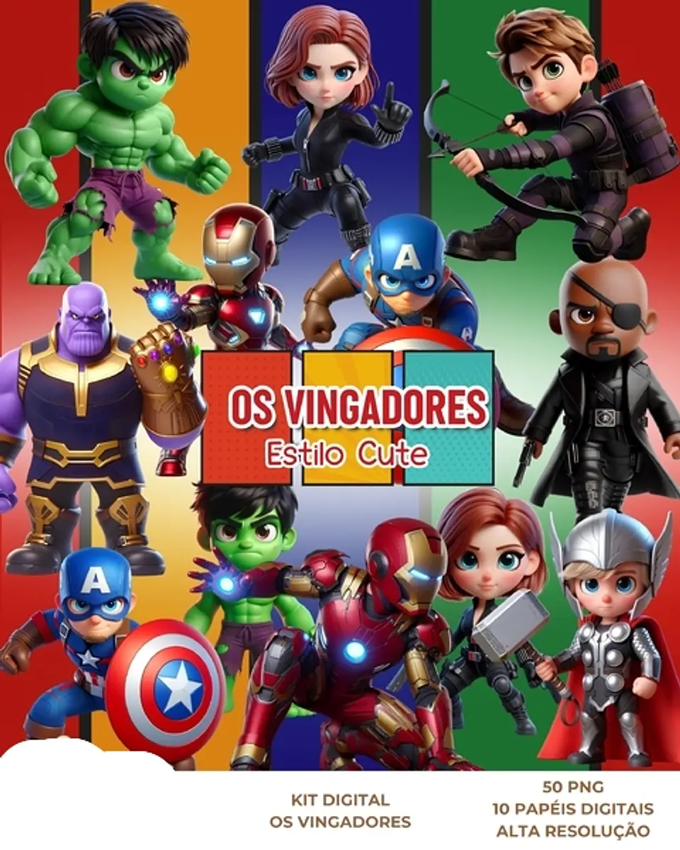 Kit Digital Os Vingadores Cute - Que Fofura Criativos 1