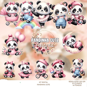 Kit Digital Pandinha Fofa Aquarela - Que Fofura Criativos