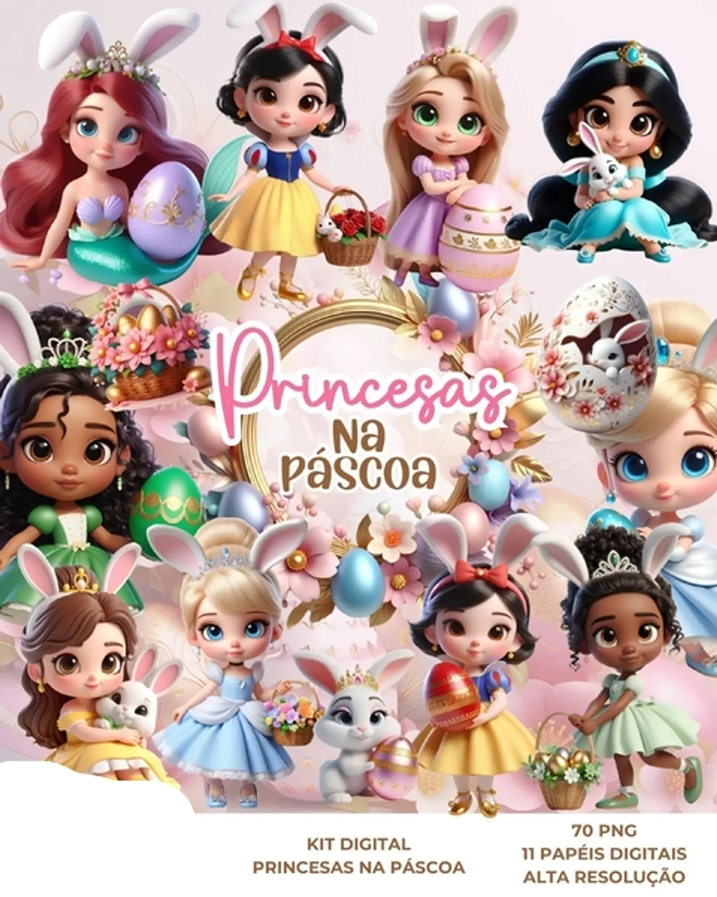 Kit Digital Princesas na Páscoa - Que Fofura Criativos 1