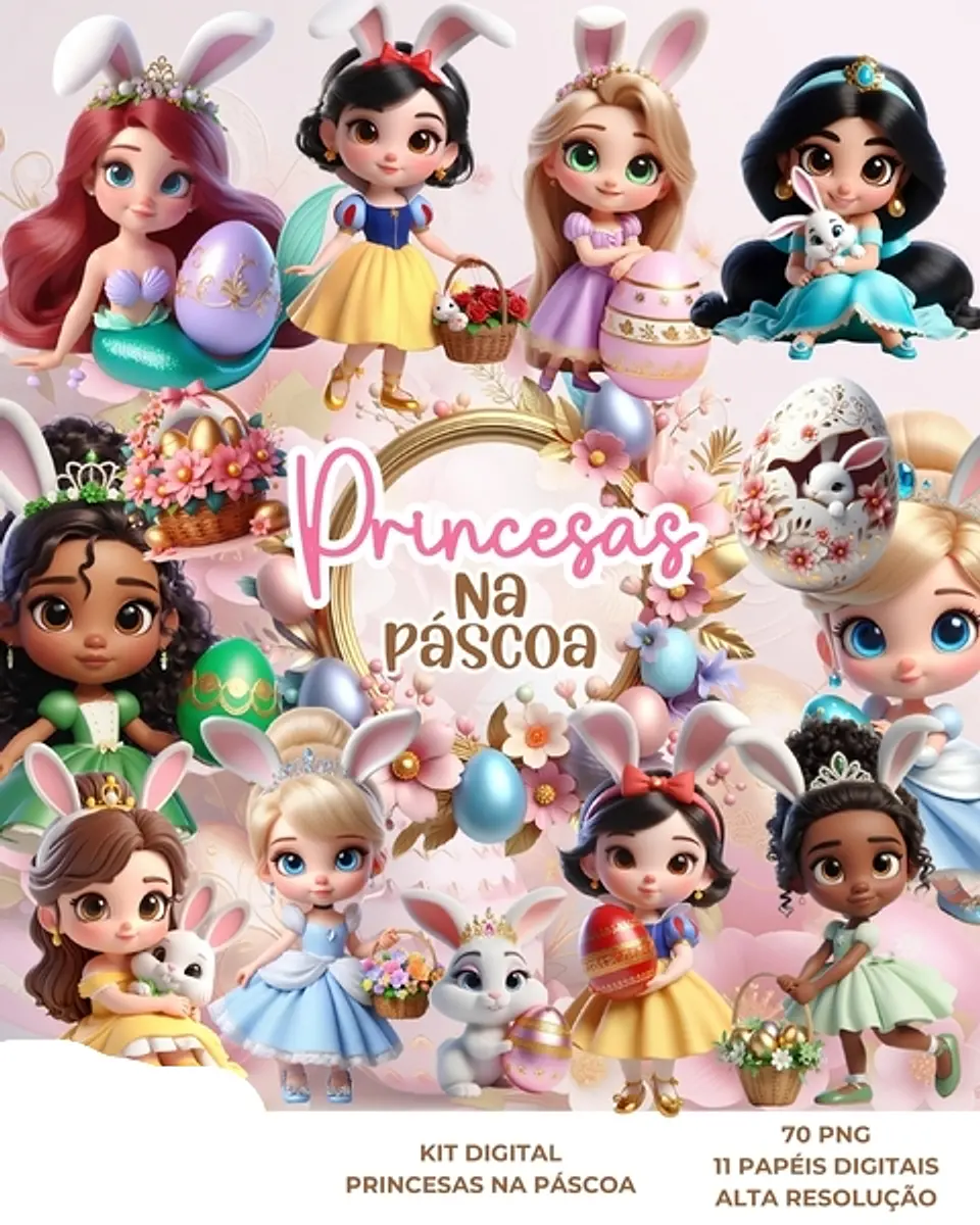 Kit Digital Princesas na Páscoa - Que Fofura Criativos 1