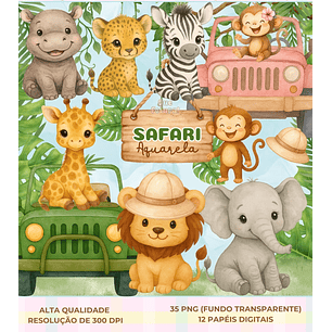 Kit Digital Safari Aquarela - Que Fofura Criativos