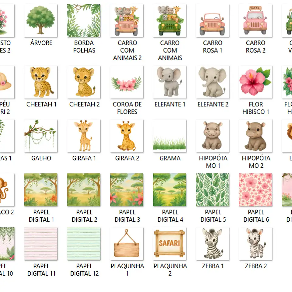 Kit Digital Safari Aquarela - Que Fofura Criativos 2