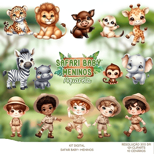 Kit Digital Safari Baby Menino Aquarela - Que Fofura Criativos
