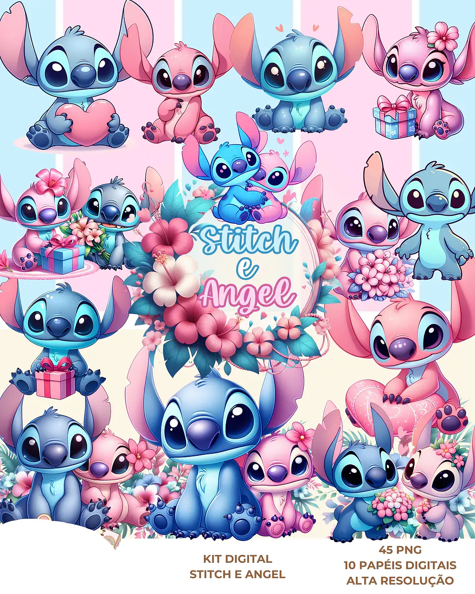 Kit Digital Stitch e Angel - Que Fofura Criativos 1