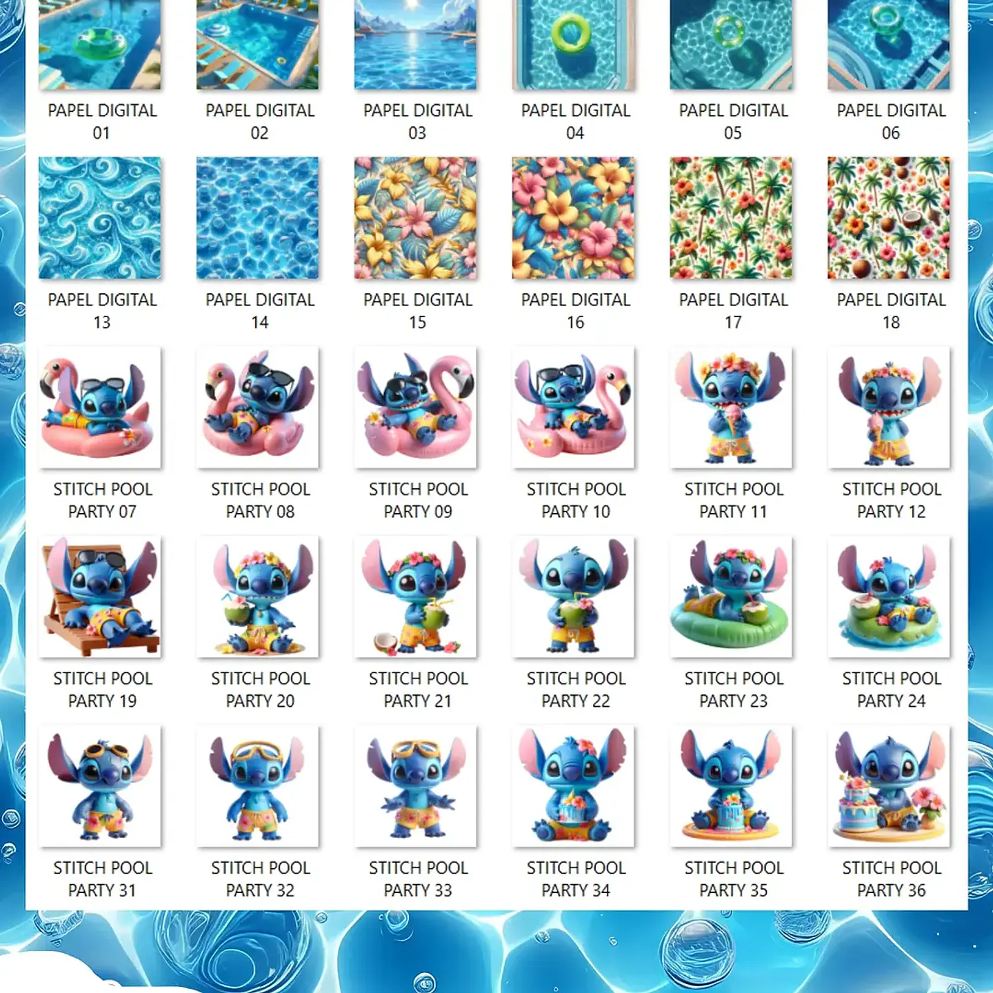 Kit Digital Stitch Pool Party - Que Fofura Criativos 2