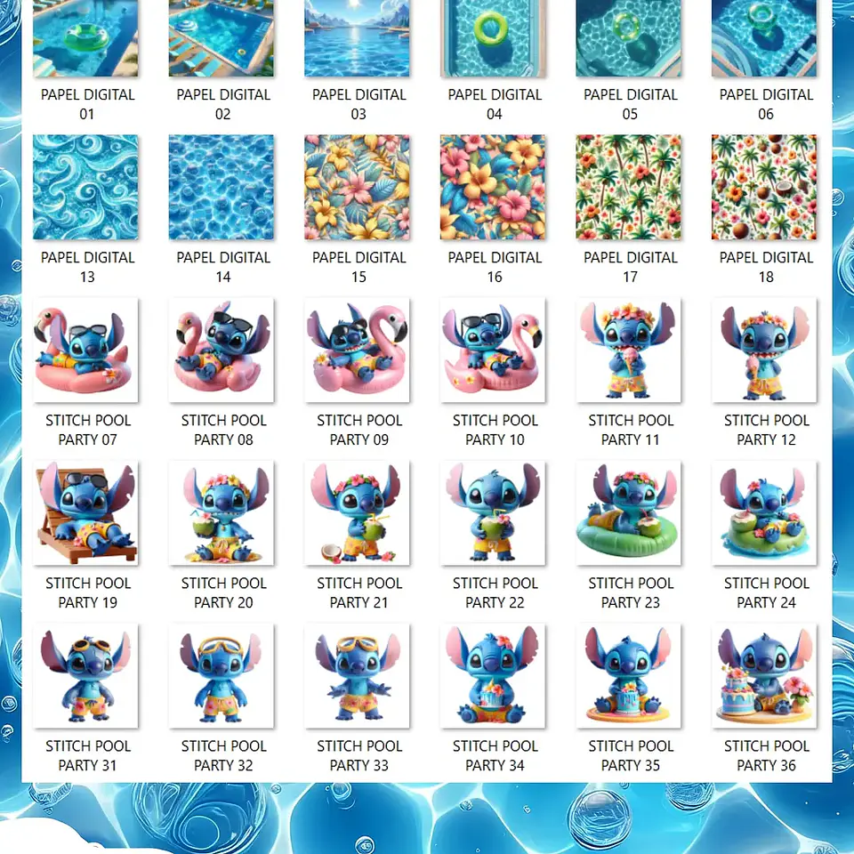 Kit Digital Stitch Pool Party - Que Fofura Criativos 2