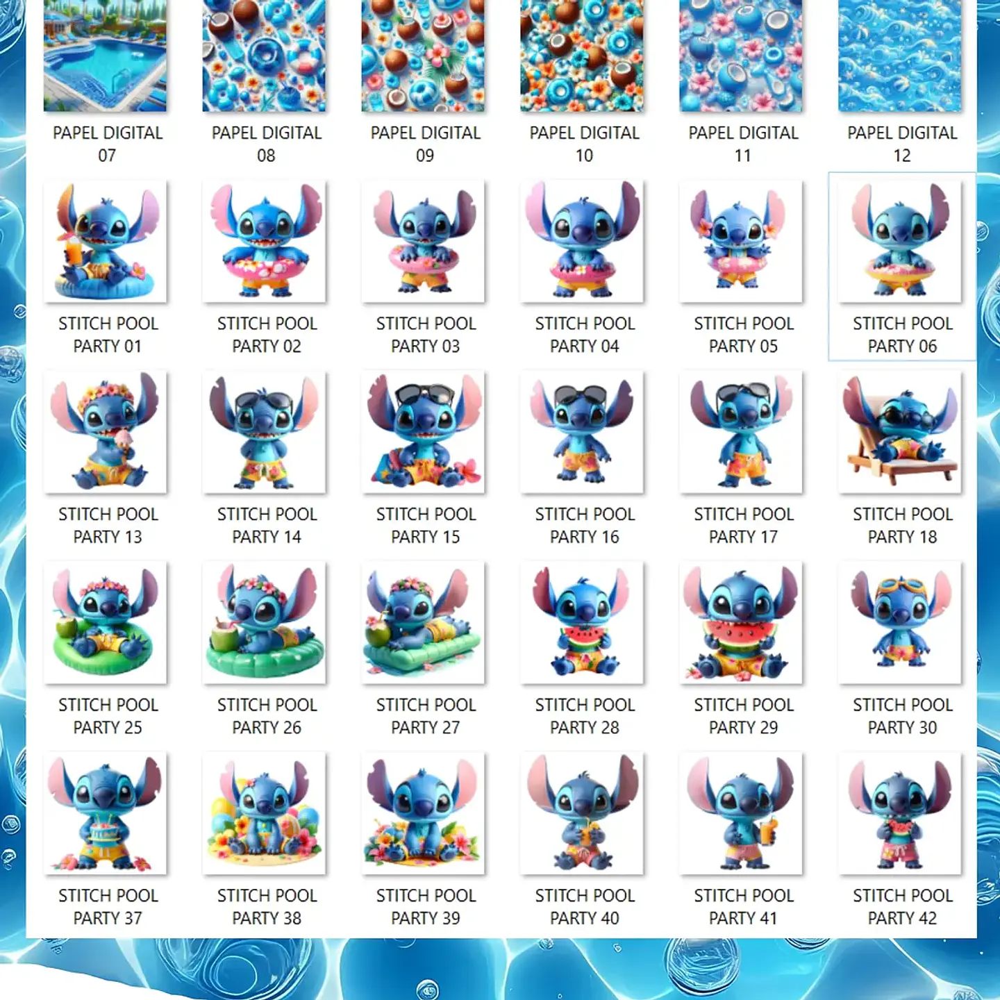 Kit Digital Stitch Pool Party - Que Fofura Criativos 3