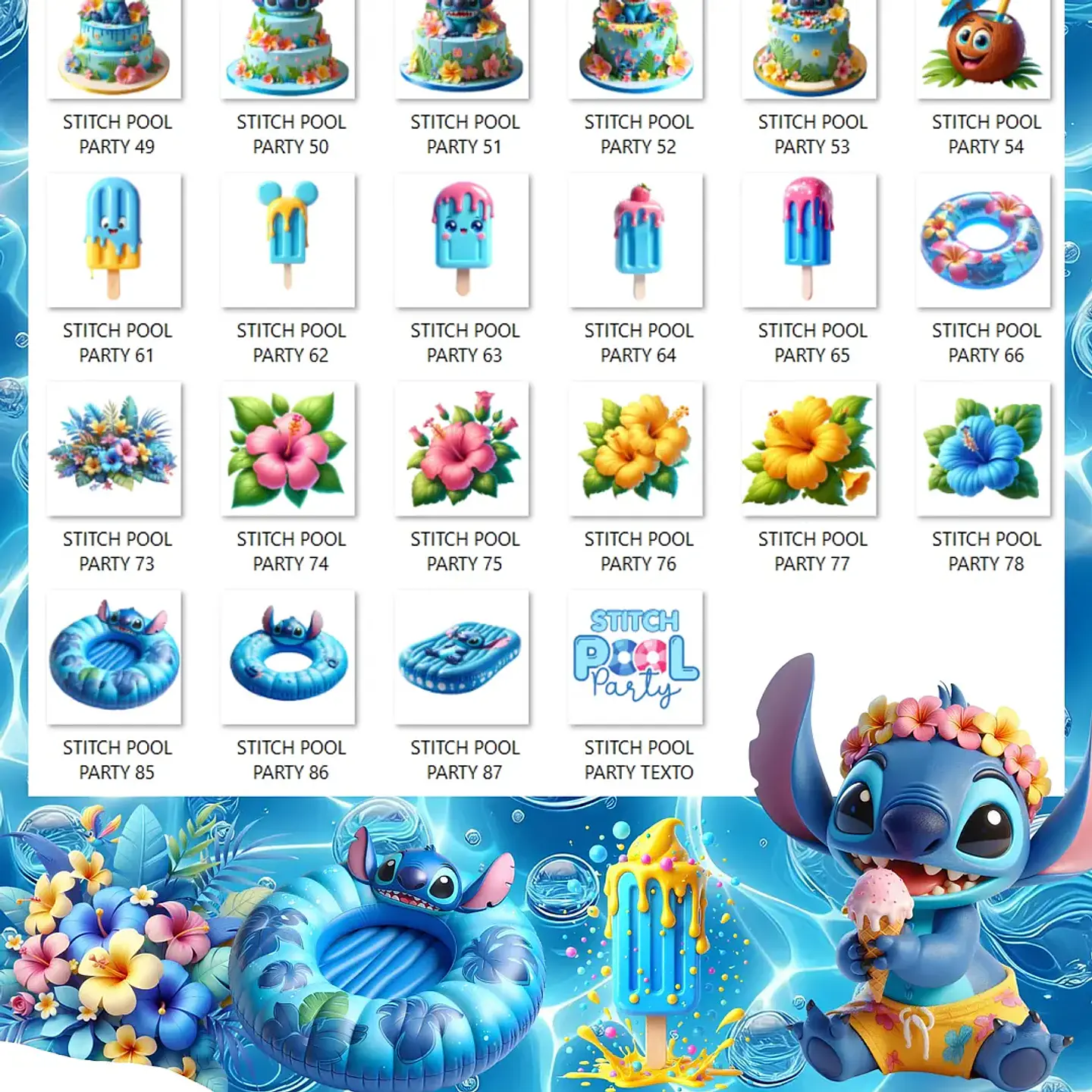 Kit Digital Stitch Pool Party - Que Fofura Criativos 4