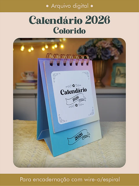 Arquivo Calendário Colorido 2026 - Perfeito Miolo