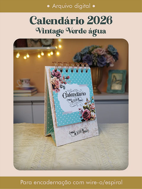 Arquivo Calendário 2026 Vintage Verde Àgua - Perfeito Miolo