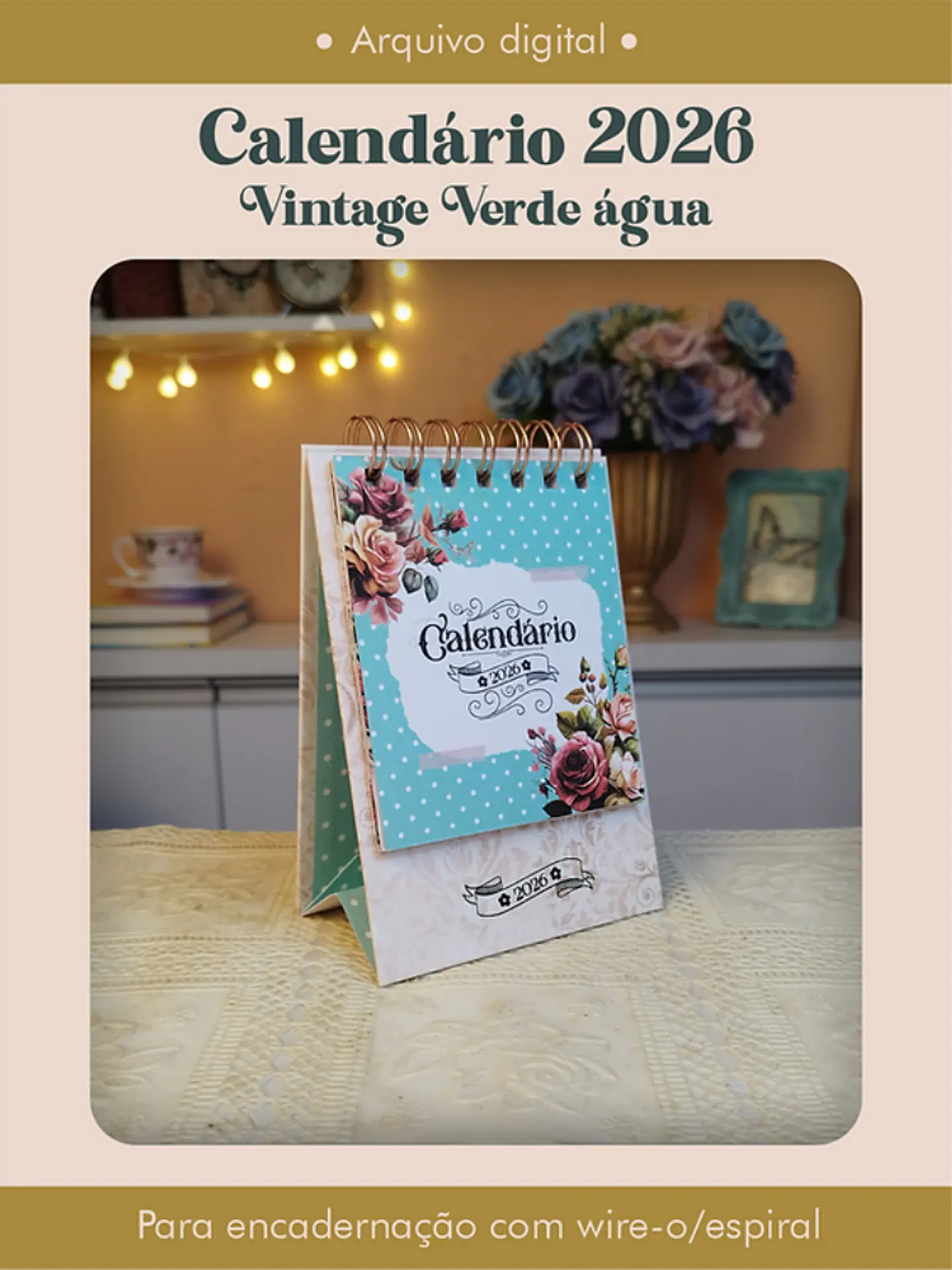 Arquivo Calendário 2026 Vintage Verde Àgua - Perfeito Miolo 1