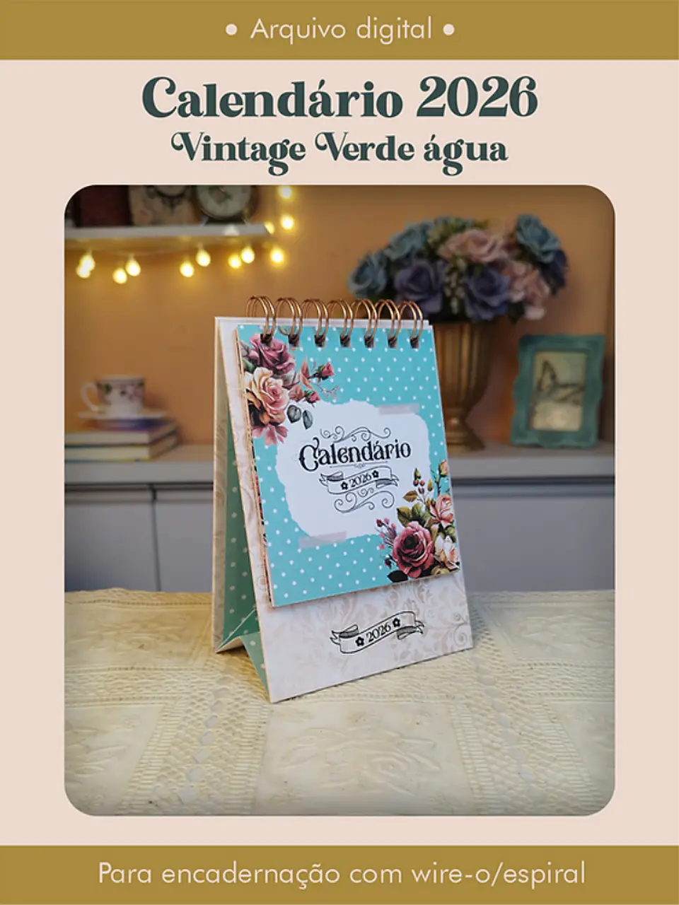 Arquivo Calendário 2026 Vintage Verde Àgua - Perfeito Miolo 1