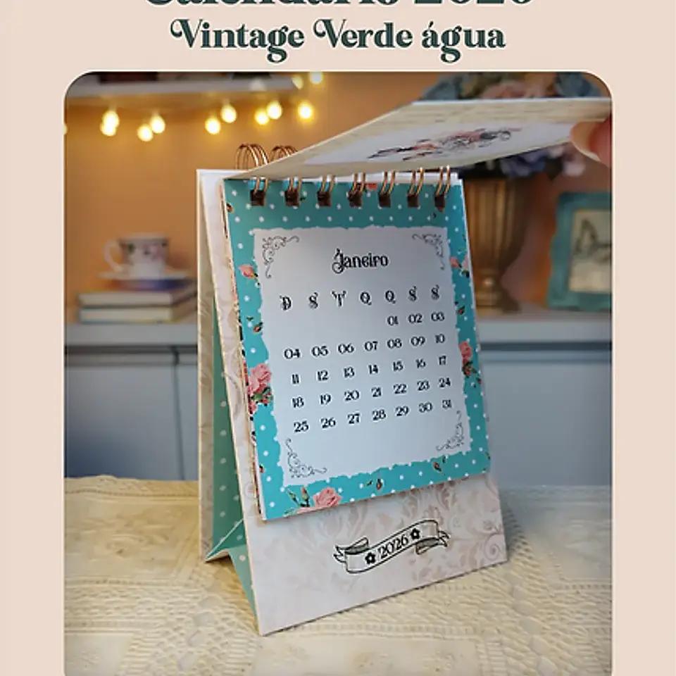 Arquivo Calendário 2026 Vintage Verde Àgua - Perfeito Miolo 2