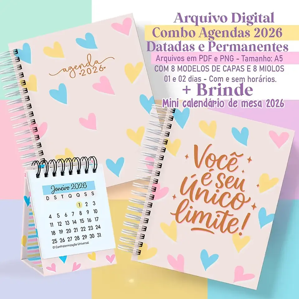 Arquivo Combo Agendas Colorful 2026 - Studio Rafa 1