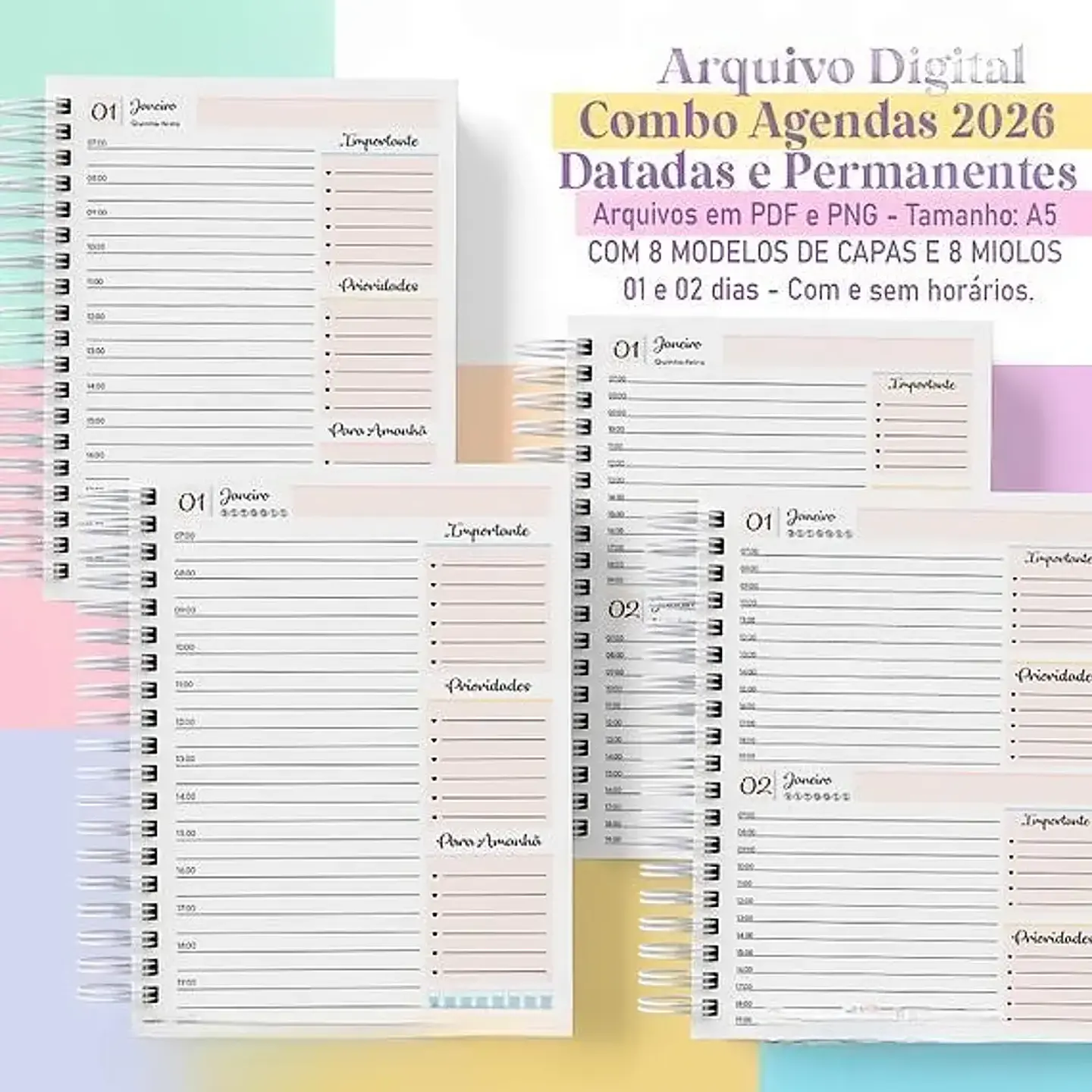 Arquivo Combo Agendas Colorful 2026 - Studio Rafa 2