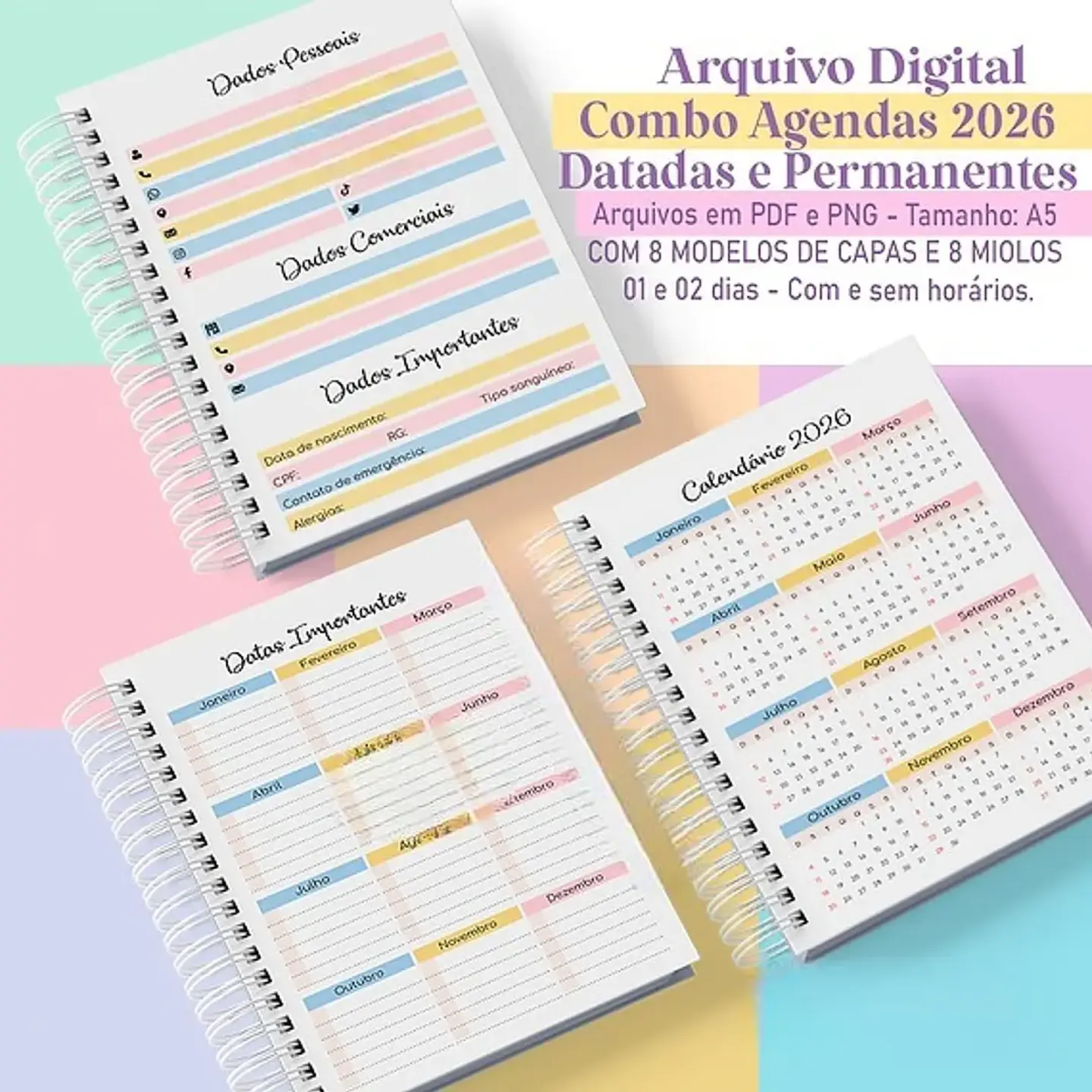 Arquivo Combo Agendas Colorful 2026 - Studio Rafa 5