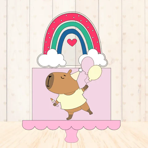 Arquivo Topo de Bolo Capivara Arco Ìris