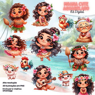 Kit Digital Moana Cute Aquarela - Eternize