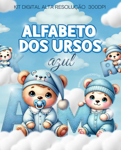 Kit Digital Alfabeto dos Ursos Azul - MK