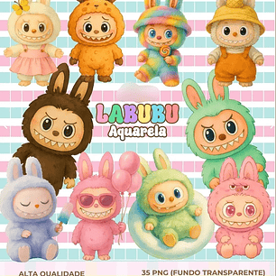 Kit Digital Labubu Aquarela - Que Fofura