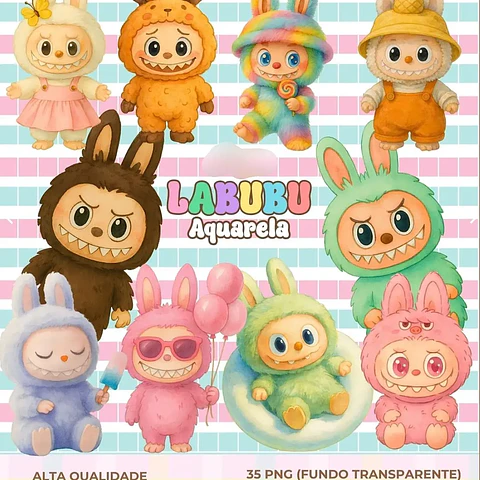 Kit Digital Labubu Aquarela - Que Fofura
