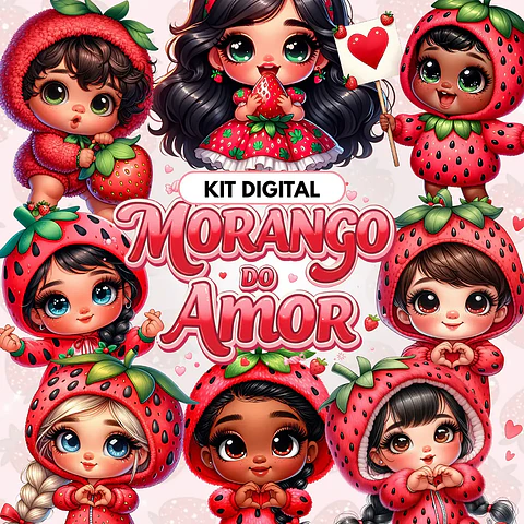 Kit Digital Morangos do Amor - Caramelo Design