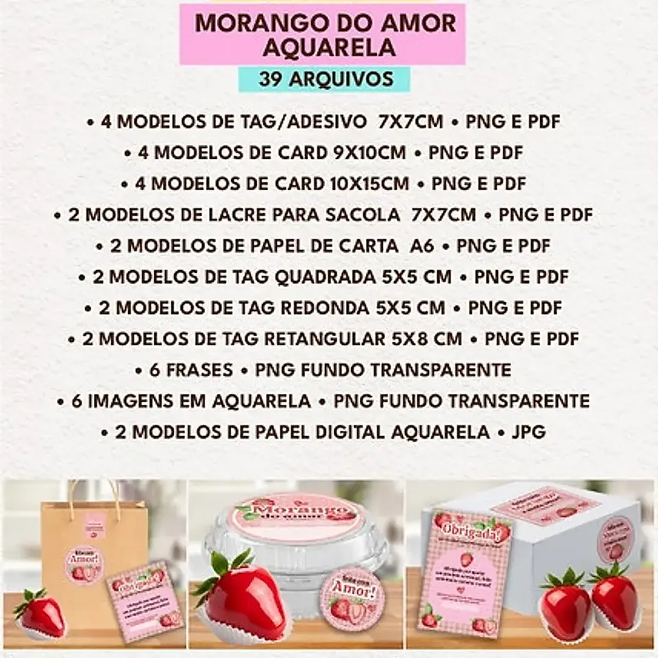 Kit Digital Morango do Amor Etiquetas - Mascute 3