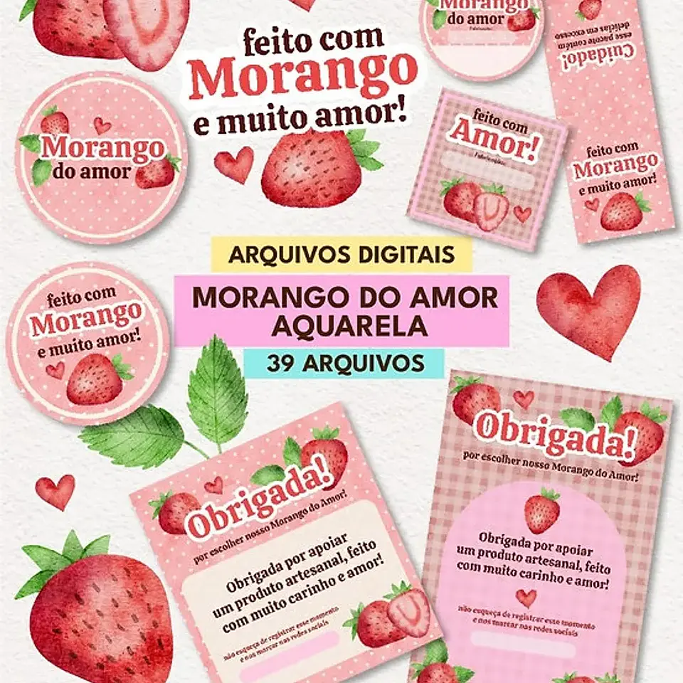 Kit Digital Morango do Amor Etiquetas - Mascute 1