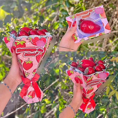 Arquivo Morango do Amor - Buquê + Caixinha com Visor - Mary Criações