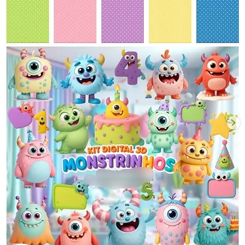 Kit Digital Monstrinhos Fofos 3D - Fanddy