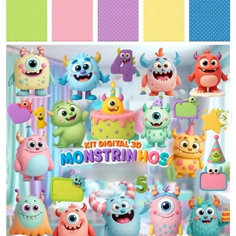 Kit Digital Monstrinhos Fofos 3D - Fanddy 1